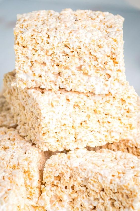 Close up of finished Rice Krispies treats.