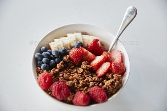 Healthy breakfast granola and fresh fruit bowl by monkeybusiness.  Bowl of granola and fresh fruit for a healthy breakfast#Fresh, #Granola, #Bowl, #Fruit